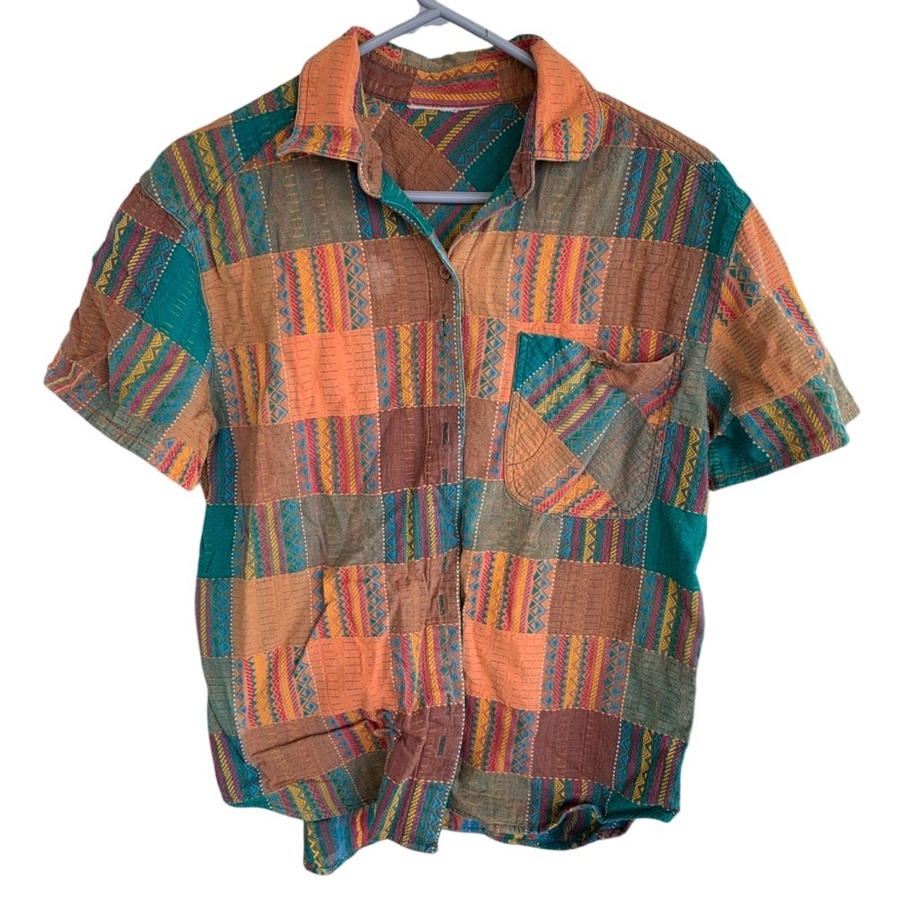 Vintage Multicolor Patchwork Button Front Women’s… - image 1